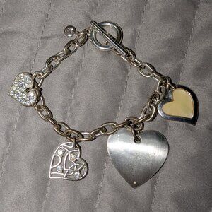 $3 with Bundle ~ Liz Claiborne Toggle Clasp Bracelet with Heart Charms 4600